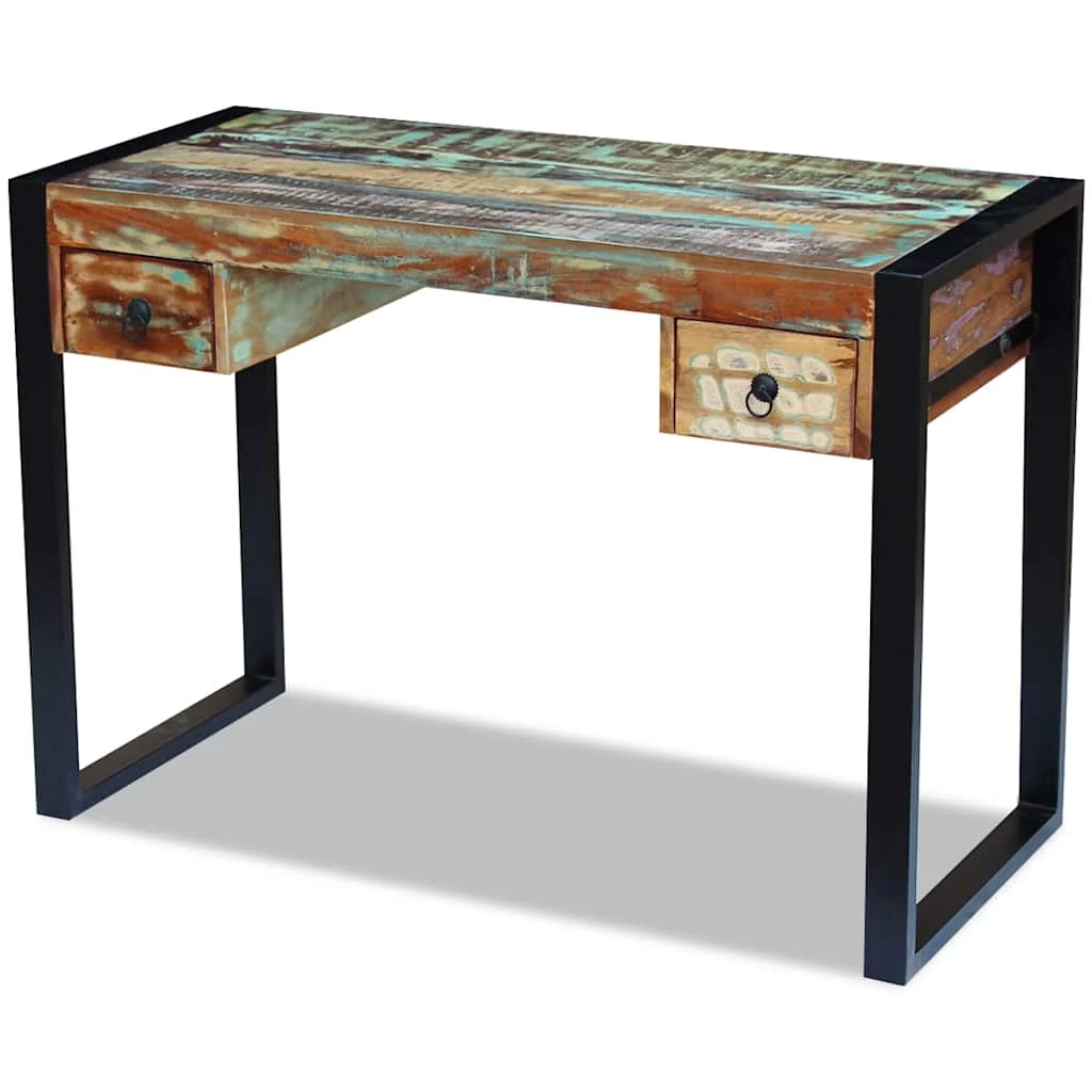 Bureau 110 x 50 x 77 cm multicolore bois massif de récupération – vue de dos