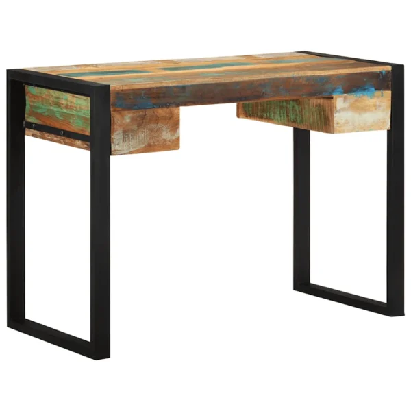 Bureau 110 x 50 x 77 cm multicolore bois massif de récupération – vue d’ensemble