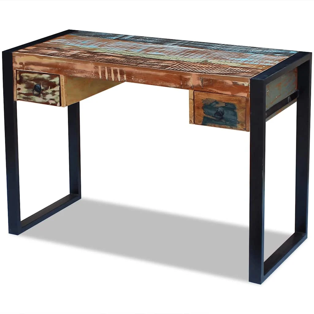 Bureau 110 x 50 x 77 cm multicolore bois massif de récupération – vue en situation