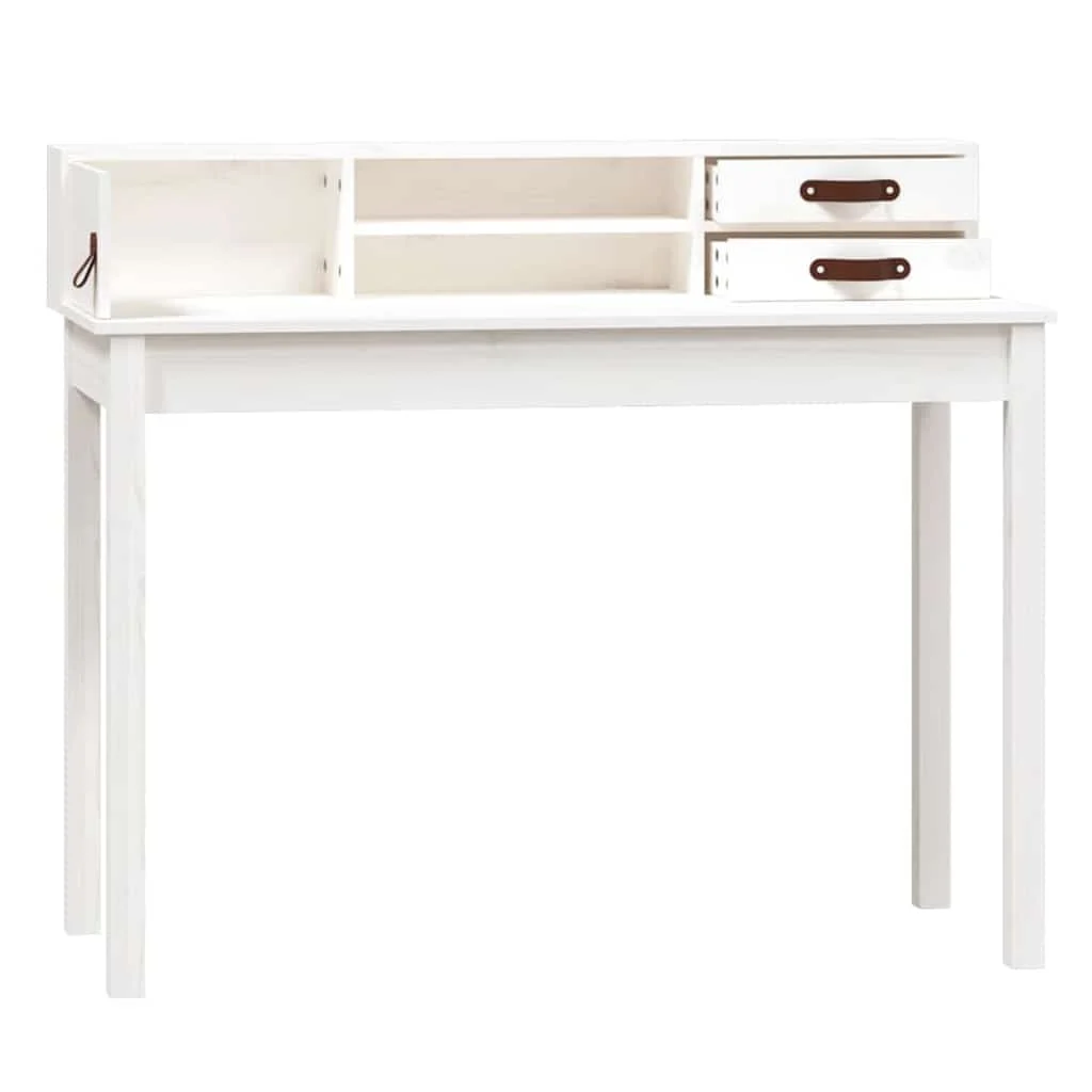 Bureau 110 x 50 x 93 cm blanc bois massif – vue de dessus