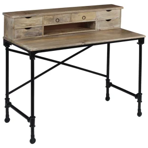 Bureau 110 x 50 x 96 cm brun bois massif de manguier – vue d’ensemble