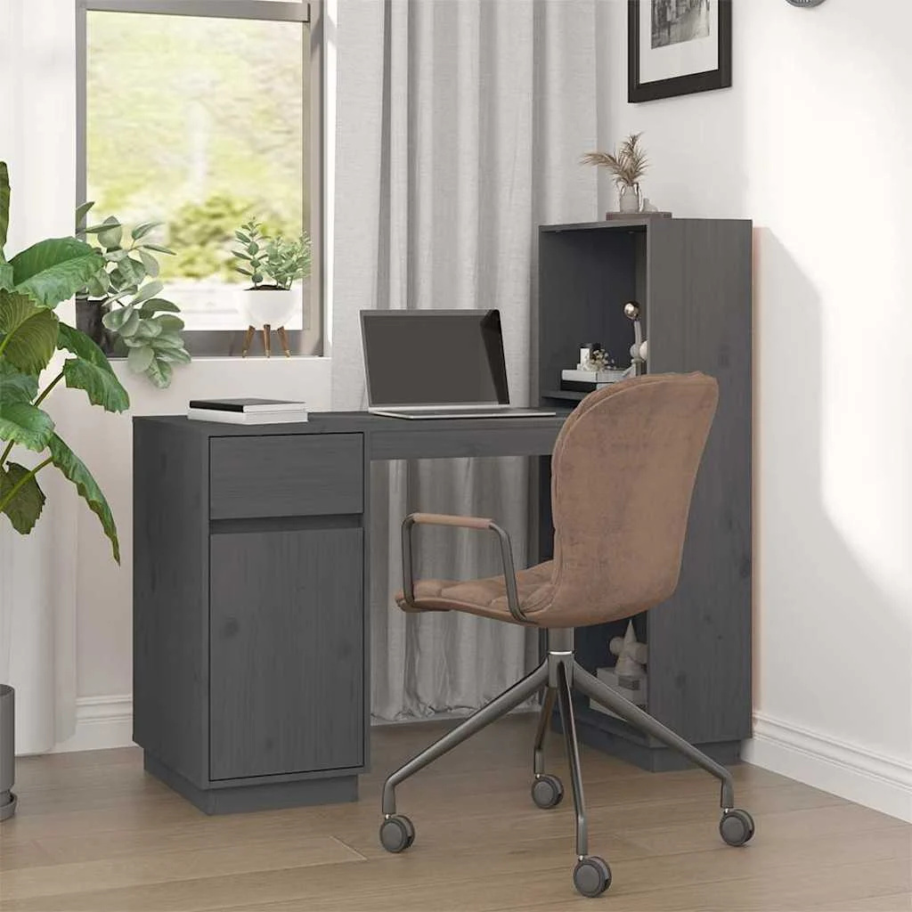 Bureau 110 x 53 x 117 cm gris bois massif – vue d’ensemble