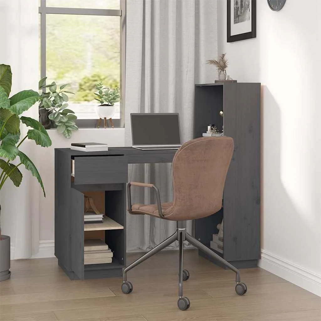 Bureau 110 x 53 x 117 cm gris bois massif – vue de détail