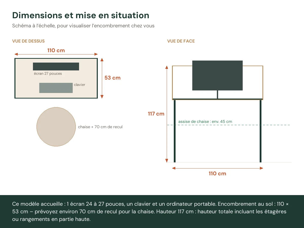 Bureau 110 x 53 x 117 cm gris bois massif – vue de face