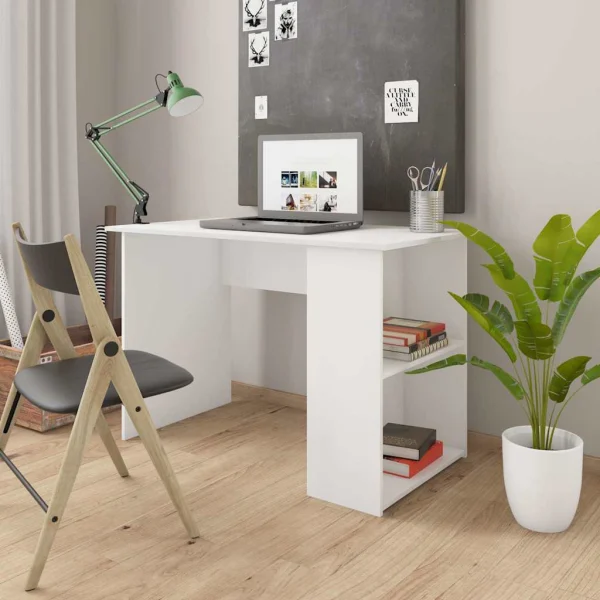 Bureau 110 x 60 x 73 cm blanc bois d'ingénierie – vue d’ensemble