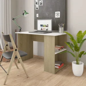 Bureau 110 x 60 x 73 cm blanc et chêne sonoma aggloméré – vue d’ensemble