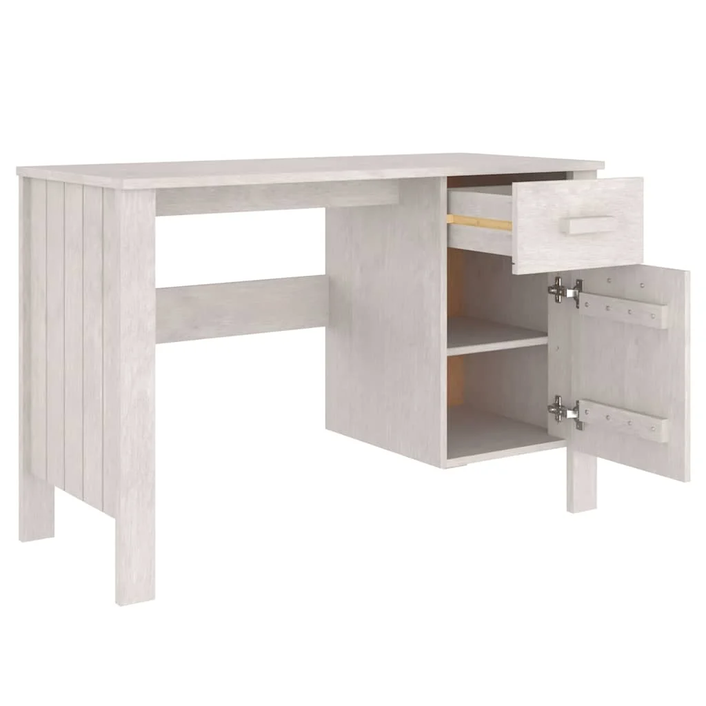 Bureau 113 x 50 x 75 cm blanc bois massif – vue de dessus