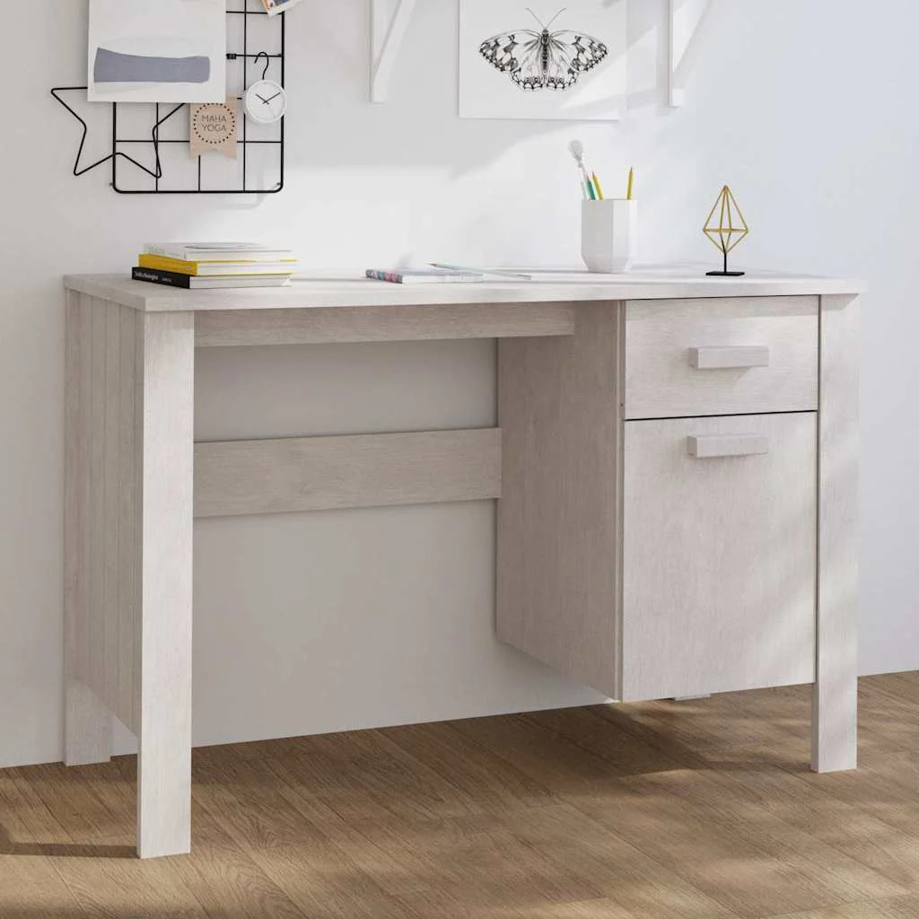 Bureau 113 x 50 x 75 cm blanc bois massif – vue d’ensemble