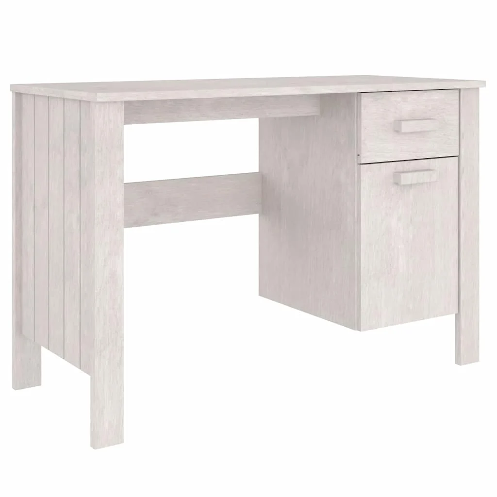 Bureau 113 x 50 x 75 cm blanc bois massif – vue de côté