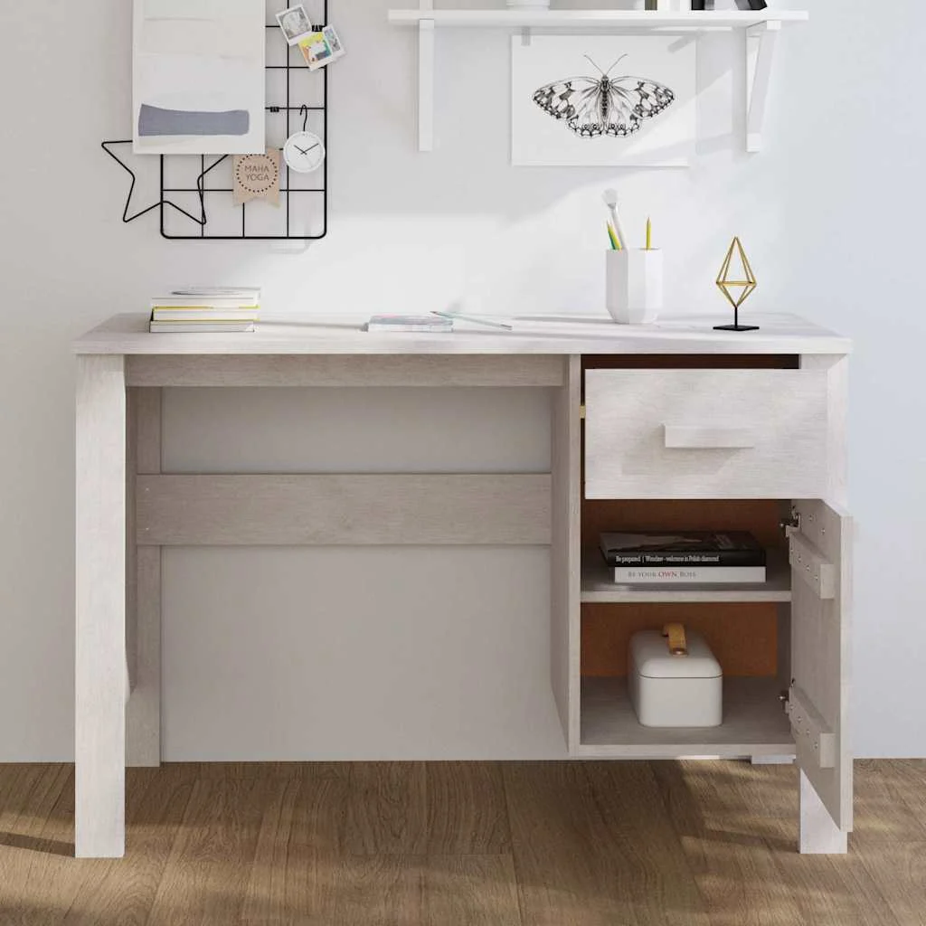 Bureau 113 x 50 x 75 cm blanc bois massif – vue de détail