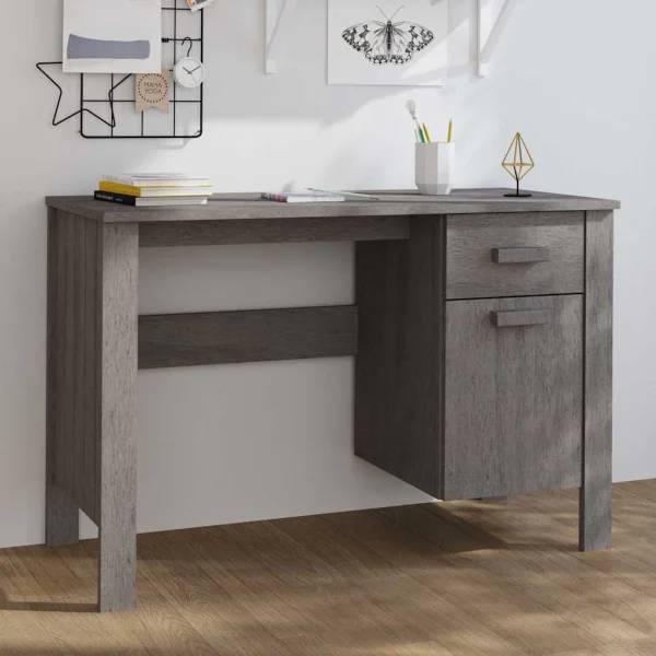 Bureau 113 x 50 x 75 cm gris clair bois massif – vue d’ensemble