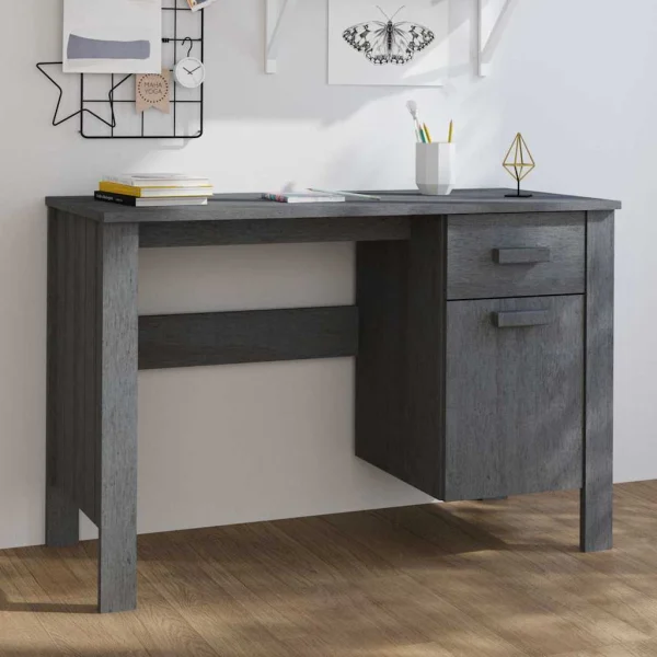 Bureau 113 x 50 x 75 cm gris foncé bois massif – vue d’ensemble