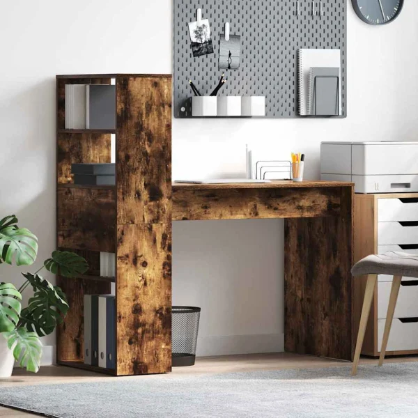 Bureau 113 x 54 x 120 cm chêne fumé bois d'ingénierie – vue d’ensemble