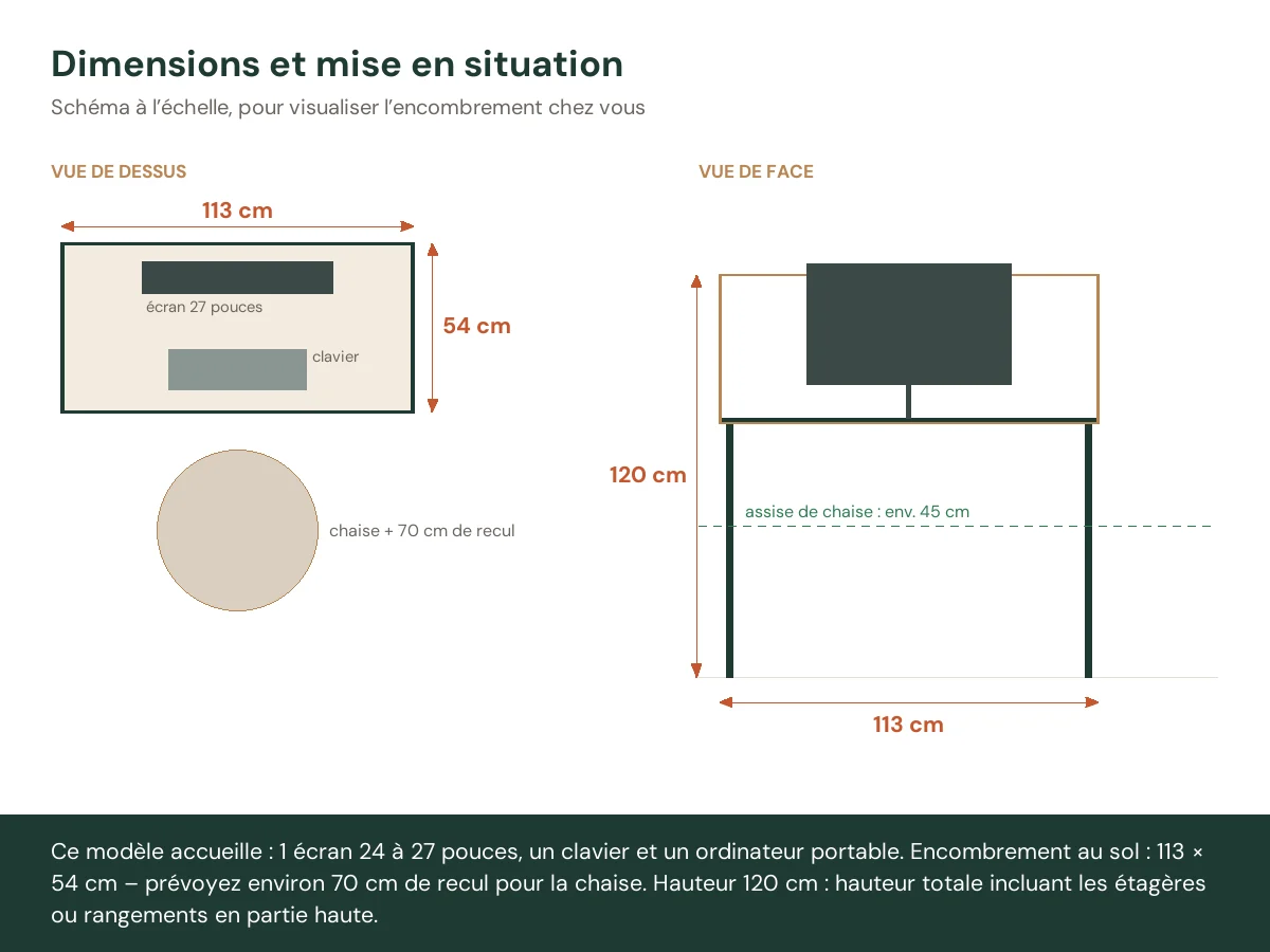 Bureau 113 x 54 x 120 cm chêne fumé bois d'ingénierie – vue de face