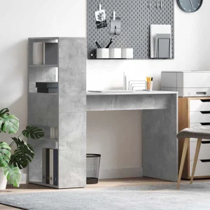 Bureau 113 x 54 x 120 cm gris béton bois d'ingénierie – vue d’ensemble