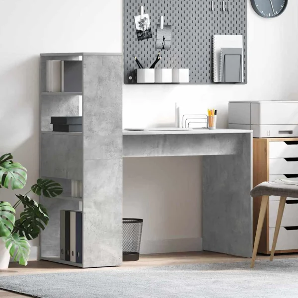 Bureau 113 x 54 x 120 cm gris béton bois d'ingénierie – vue d’ensemble
