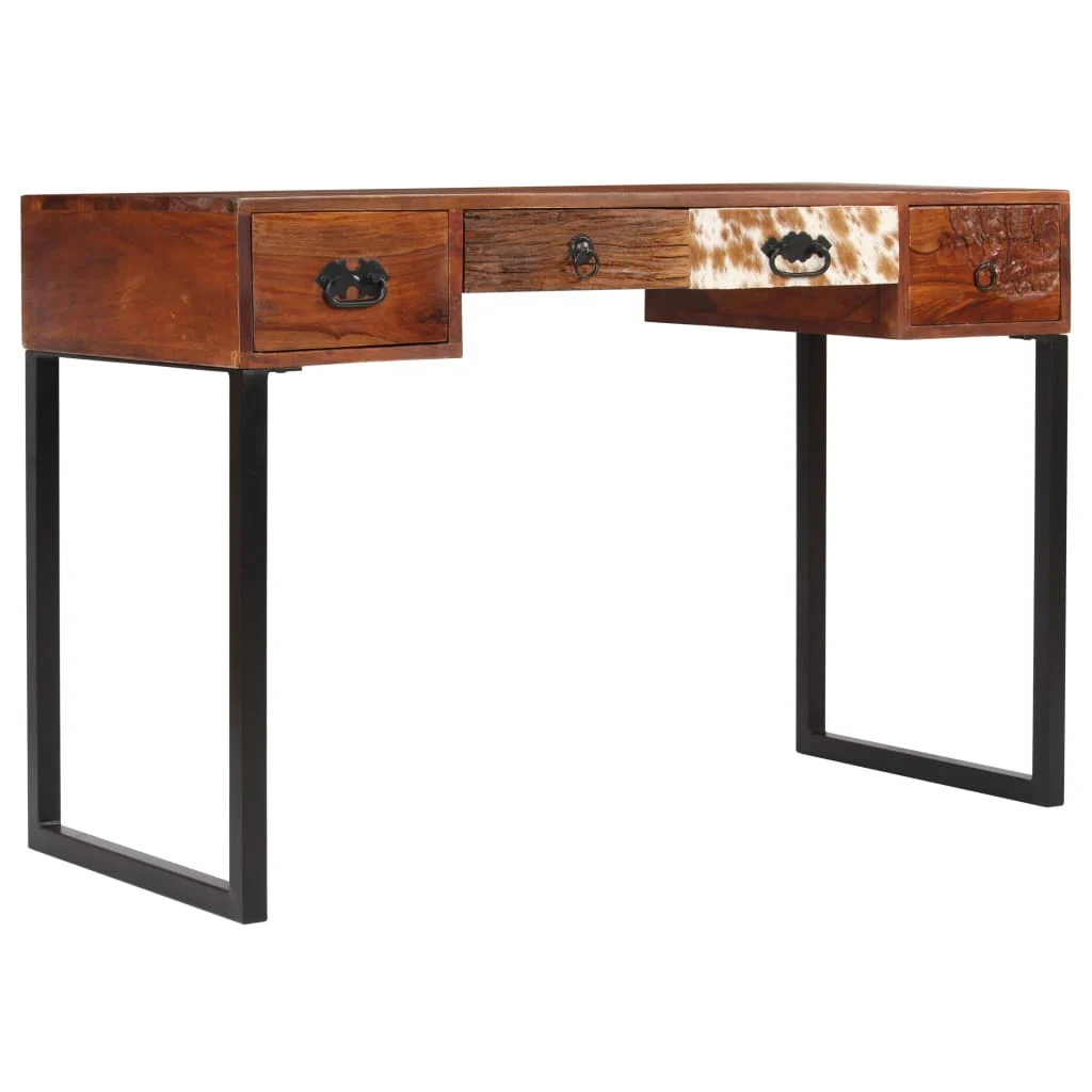 Bureau 117 x 50 x 76 cm marron foncé cuir véritable – vue de dessus