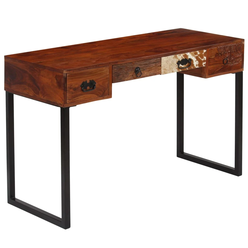 Bureau 117 x 50 x 76 cm marron foncé cuir véritable – vue de dos