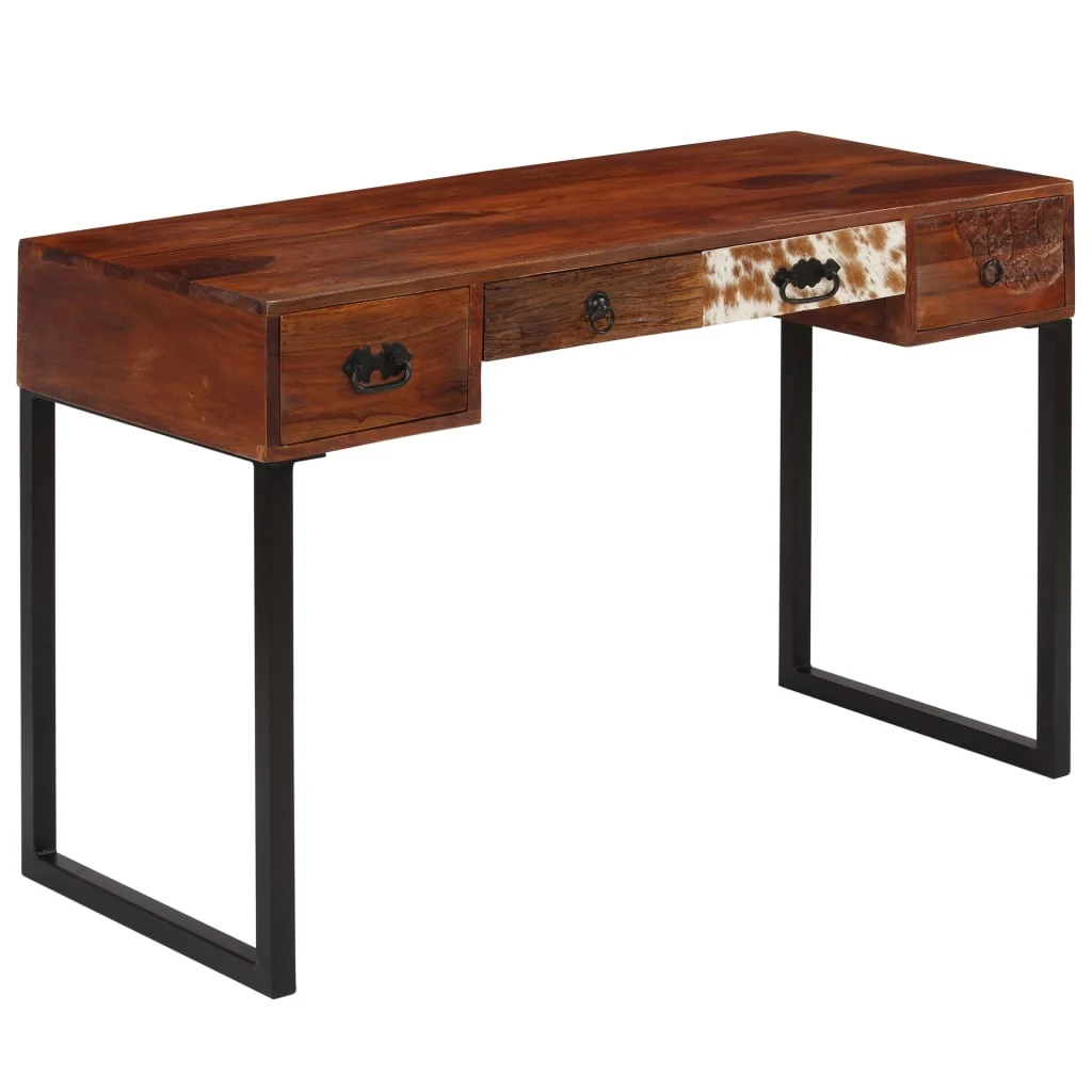 Bureau 117 x 50 x 76 cm marron foncé cuir véritable – vue d’ensemble