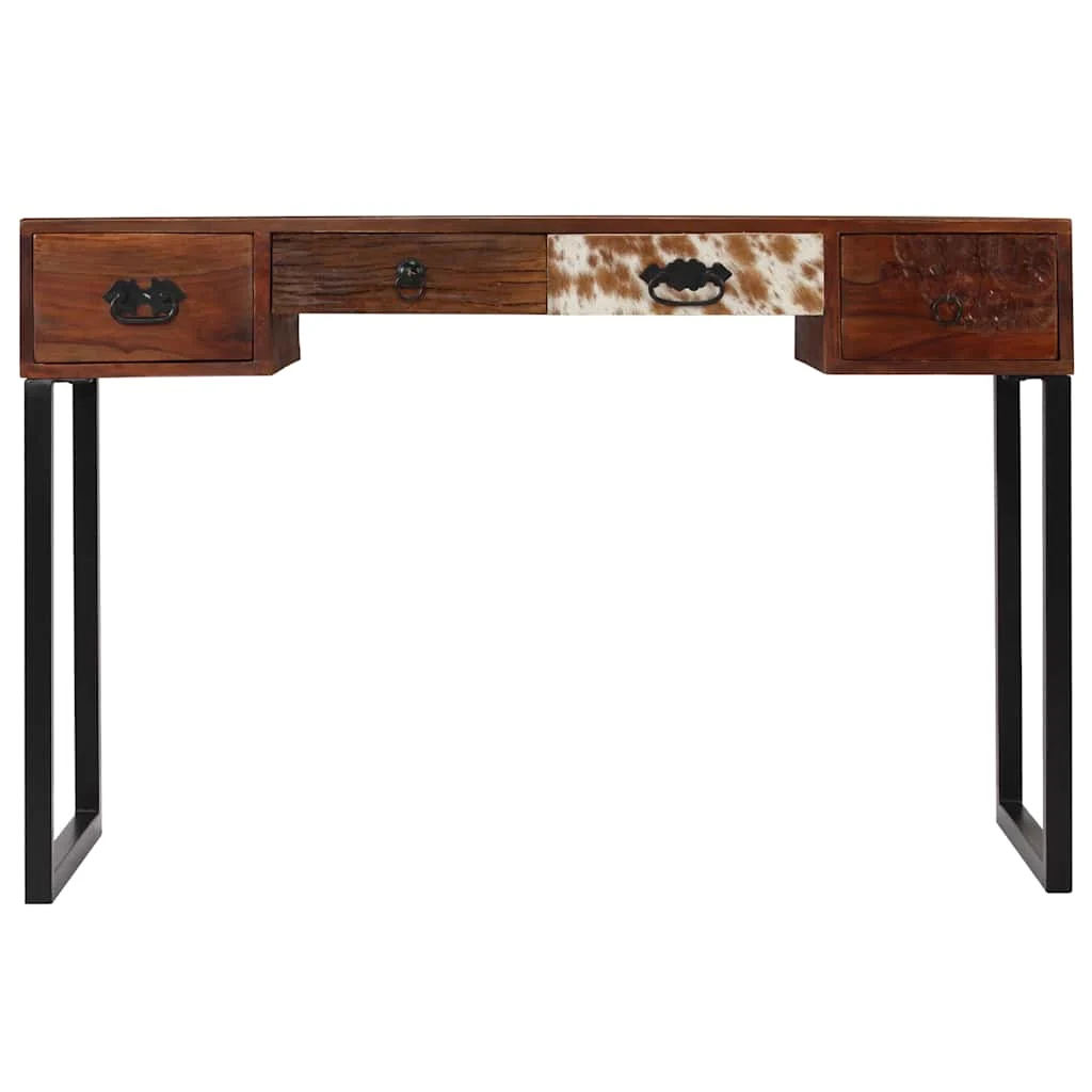 Bureau 117 x 50 x 76 cm marron foncé cuir véritable – vue de côté