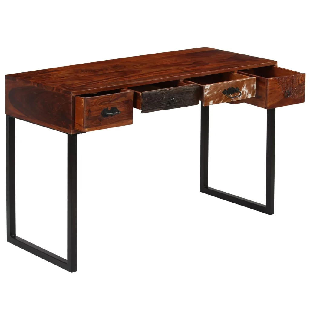 Bureau 117 x 50 x 76 cm marron foncé cuir véritable – vue de détail