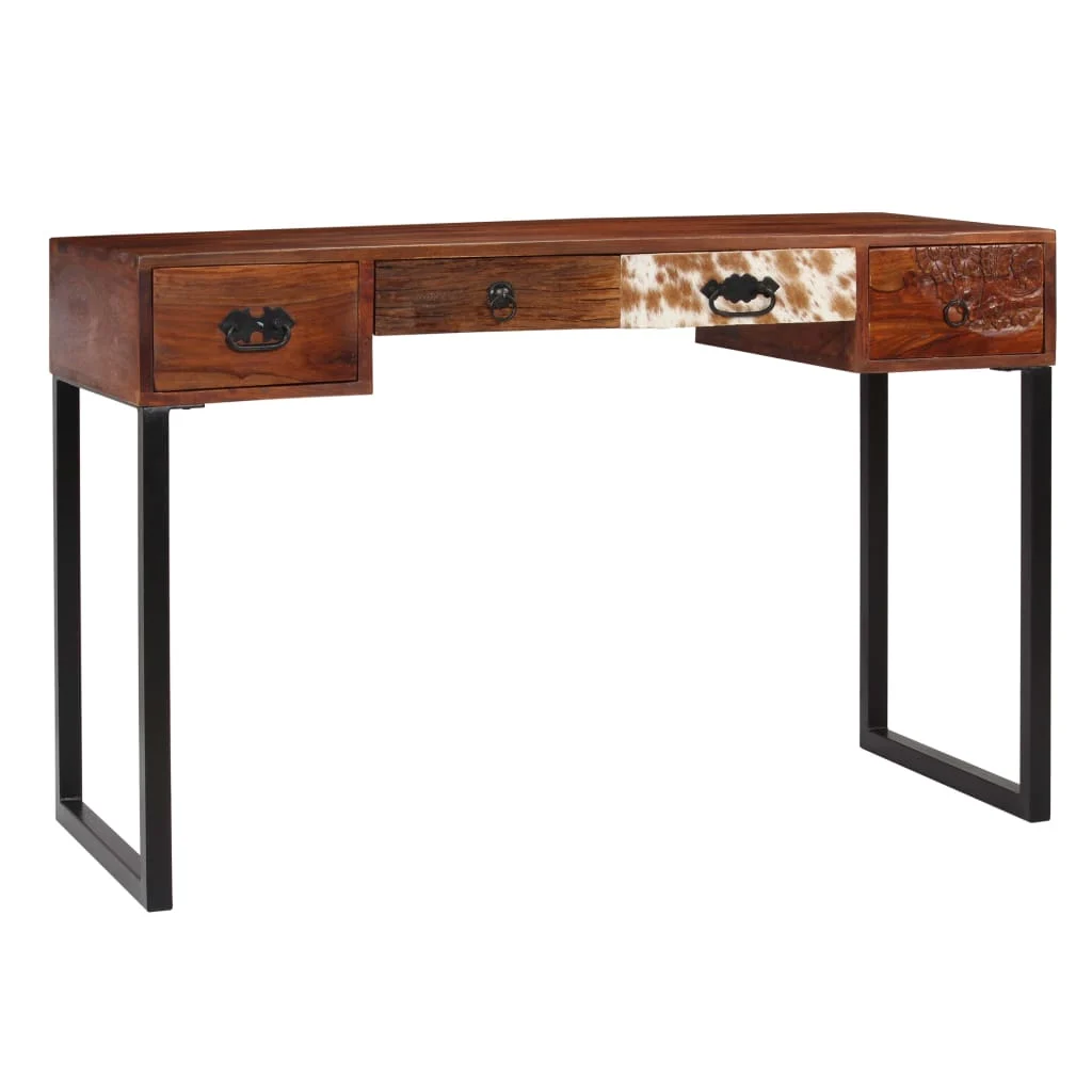 Bureau 117 x 50 x 76 cm marron foncé cuir véritable – vue en situation