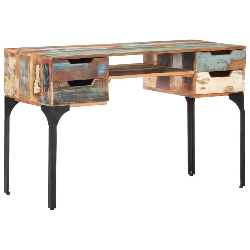 Bureau 118 x 48 x 75 cm multicolore bois massif de récupération – vue de dessus