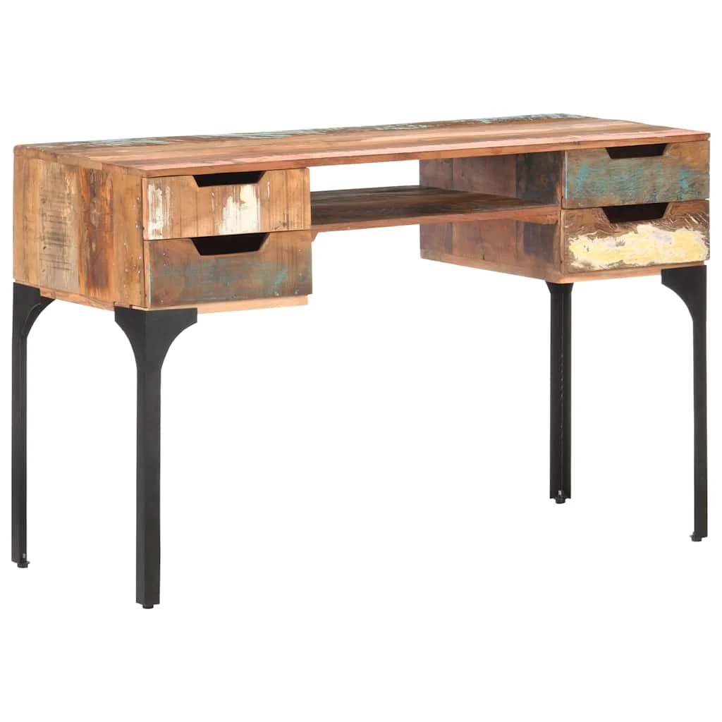 Bureau 118 x 48 x 75 cm multicolore bois massif de récupération – vue de dos