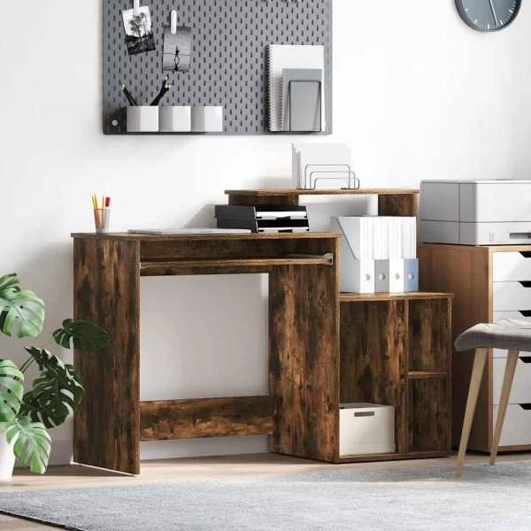 Bureau 120,5 x 44 x 88,5 cm chêne fumé bois d'ingénierie – vue d’ensemble
