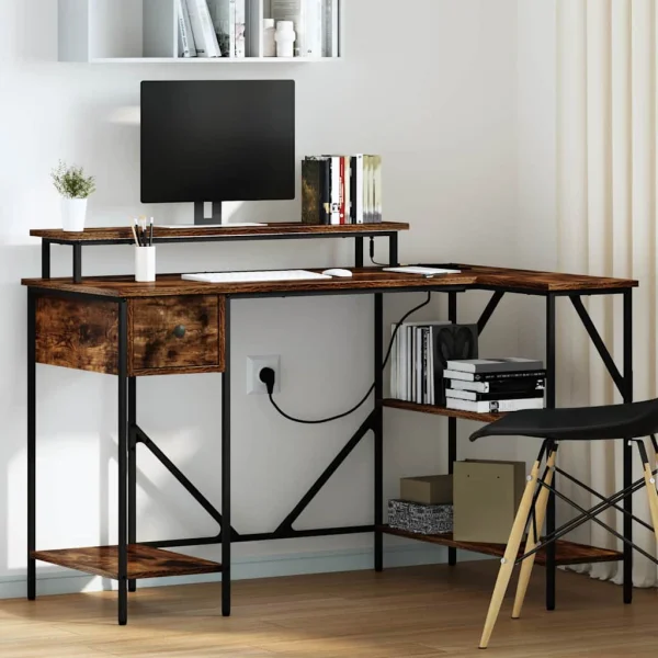 Bureau 120 x 79 x 86,5 cm chêne fumé bois d'ingénierie – vue d’ensemble
