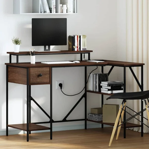 Bureau 120 x 79 x 86,5 cm chêne marron bois d'ingénierie – vue d’ensemble