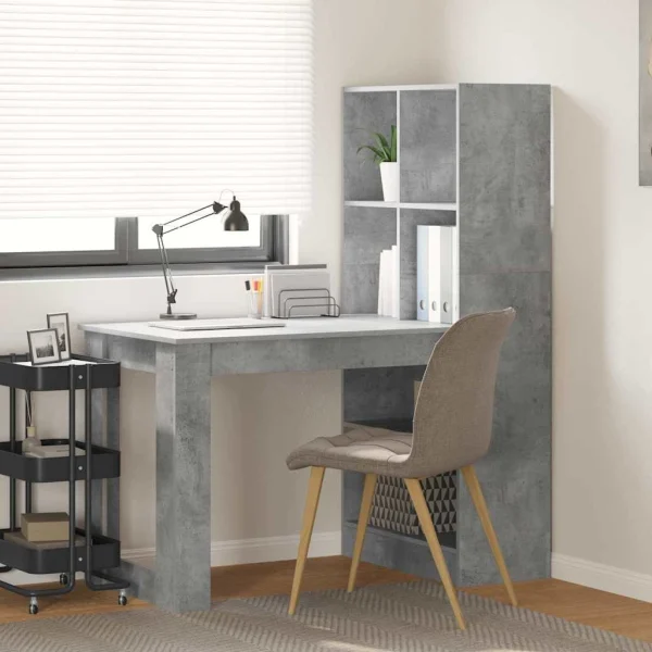 Bureau 122 x 67 x 145 cm gris béton bois d'ingénierie – vue d’ensemble