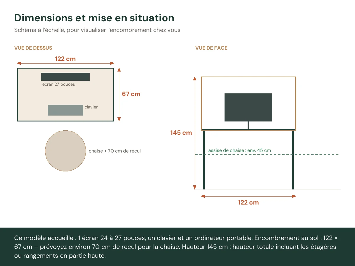 Bureau 122 x 67 x 145 cm gris béton bois d'ingénierie – vue de face