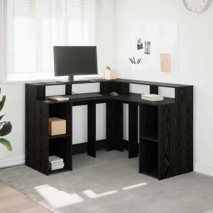 Bureau 130 x 130 x 91 cm chêne noir bois d'ingénierie – vue d’ensemble