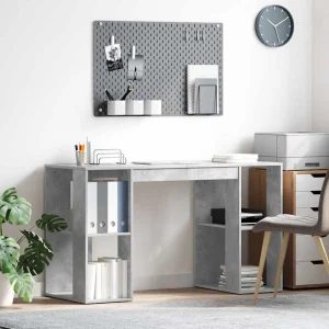 Bureau 130 x 50,5 x 75 cm gris béton bois d'ingénierie – vue d’ensemble