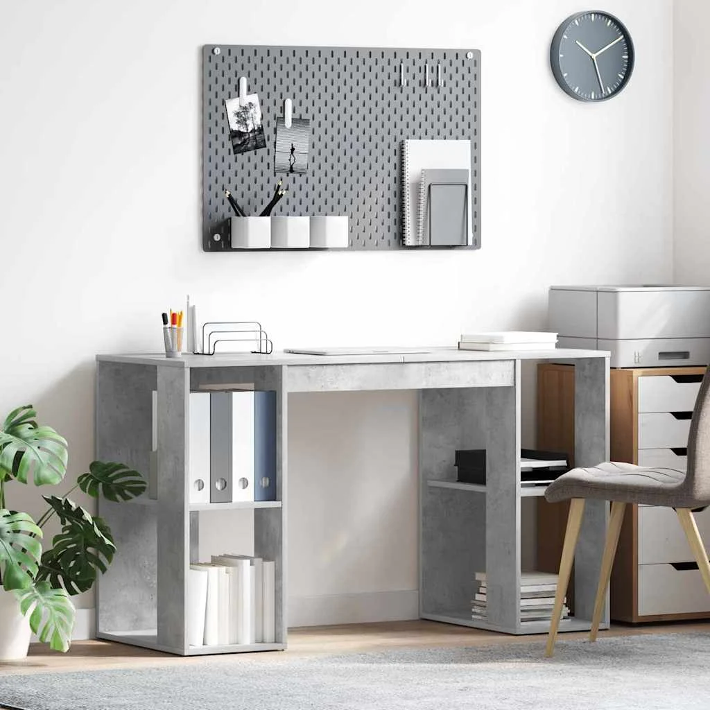 Bureau 130 x 50,5 x 75 cm gris béton bois d'ingénierie – vue d’ensemble