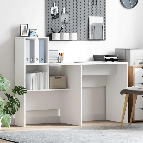 Bureau 131,5 x 50 x 106,5 cm blanc bois d'ingénierie – vue d’ensemble