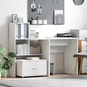 Bureau 131,5 x 50 x 106,5 cm blanc bois d'ingénierie – modèle 2 – vue d’ensemble