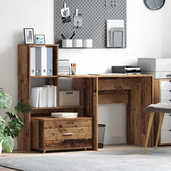 Bureau 131,5 x 50 x 106,5 cm bois ancien bois d'ingénierie – modèle 2 – vue d’ensemble