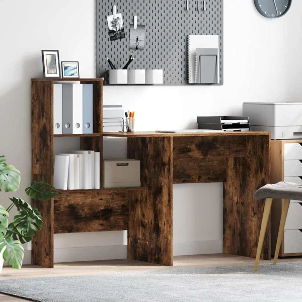Bureau 131,5 x 50 x 106,5 cm chêne fumé bois d'ingénierie – vue d’ensemble