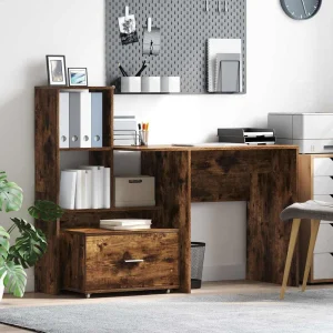 Bureau 131,5 x 50 x 106,5 cm chêne fumé bois d'ingénierie – modèle 2 – vue d’ensemble