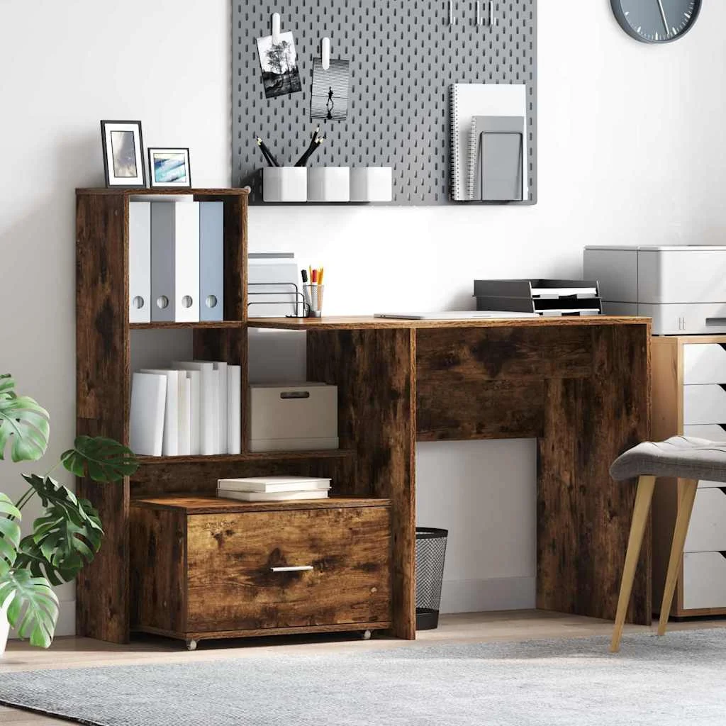 Bureau 131,5 x 50 x 106,5 cm chêne fumé bois d'ingénierie – modèle 2 – vue d’ensemble
