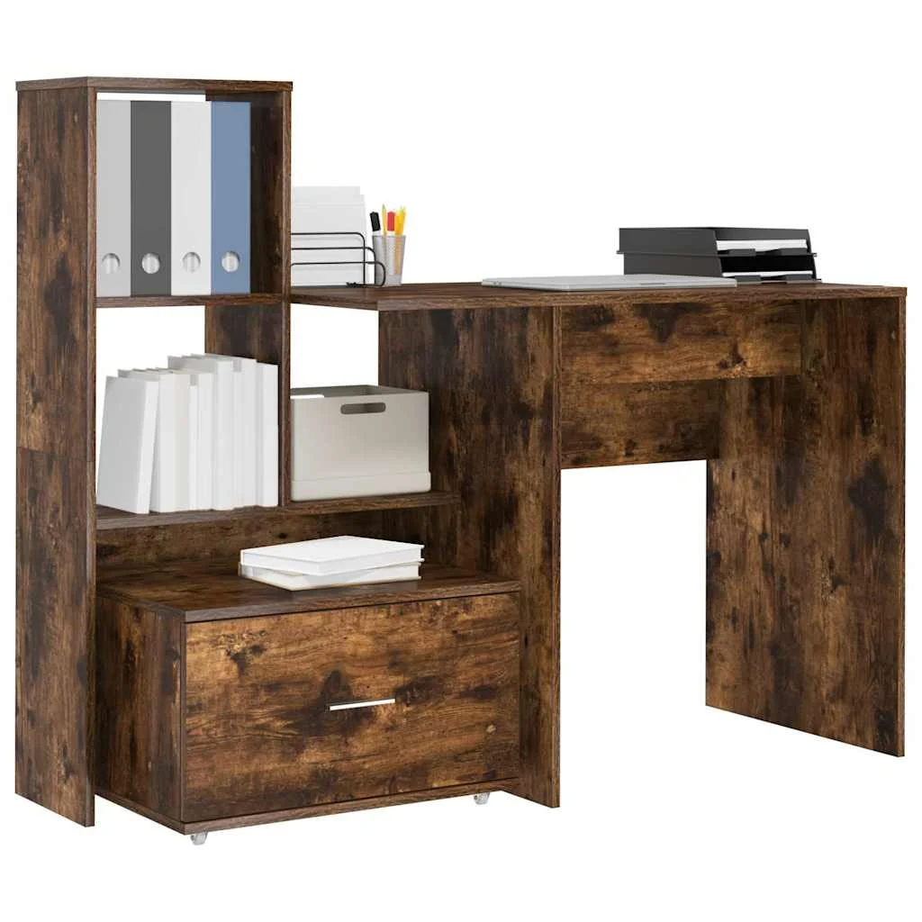 Bureau 131,5 x 50 x 106,5 cm chêne fumé bois d'ingénierie – modèle 2 – vue de détail