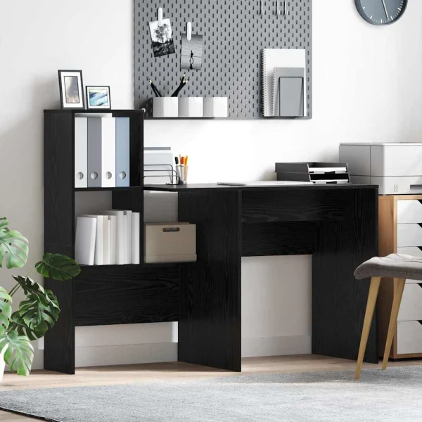 Bureau 131,5 x 50 x 106,5 cm chêne noir bois d'ingénierie – vue d’ensemble