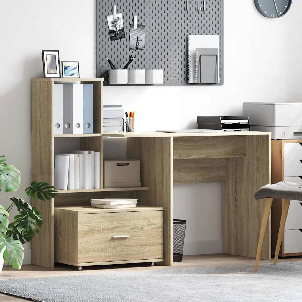 Bureau 131,5 x 50 x 106,5 cm chêne sonoma bois d'ingénierie – modèle 2 – vue d’ensemble