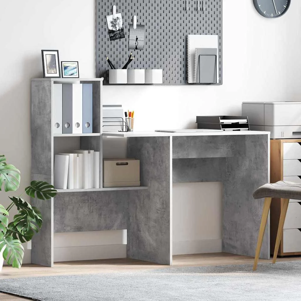 Bureau 131,5 x 50 x 106,5 cm gris béton bois d'ingénierie – vue d’ensemble