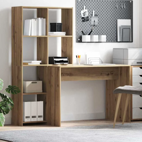 Bureau 138,5 x 55 x 143 cm chêne artisanal bois d'ingénierie – vue d’ensemble