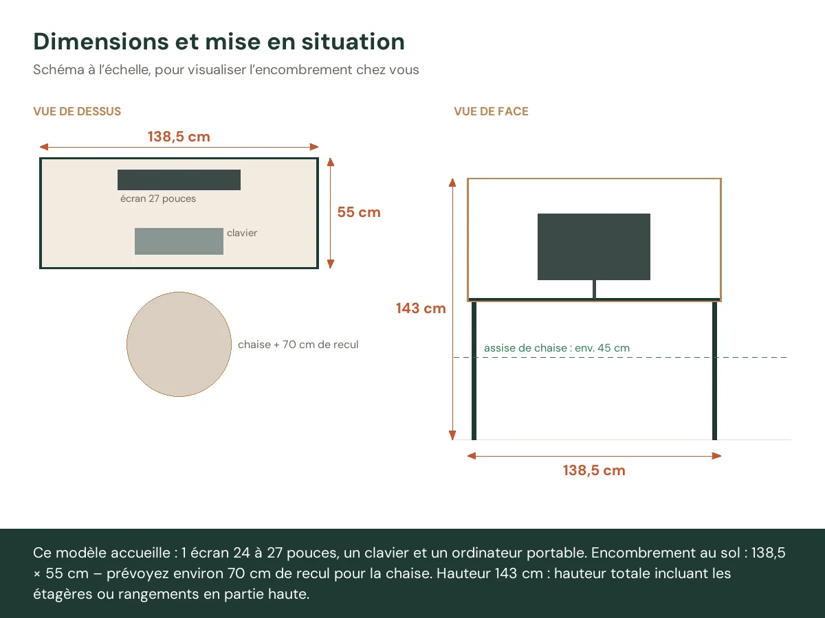 Bureau 138,5 x 55 x 143 cm chêne artisanal bois d'ingénierie – vue de face