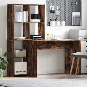 Bureau 138,5 x 55 x 143 cm chêne fumé bois d'ingénierie – vue d’ensemble