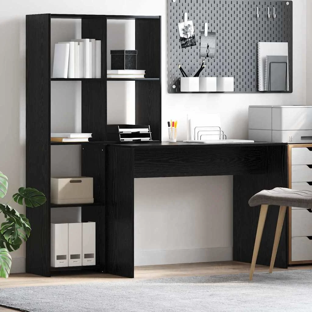 Bureau 138,5 x 55 x 143 cm chêne noir bois d'ingénierie – vue d’ensemble